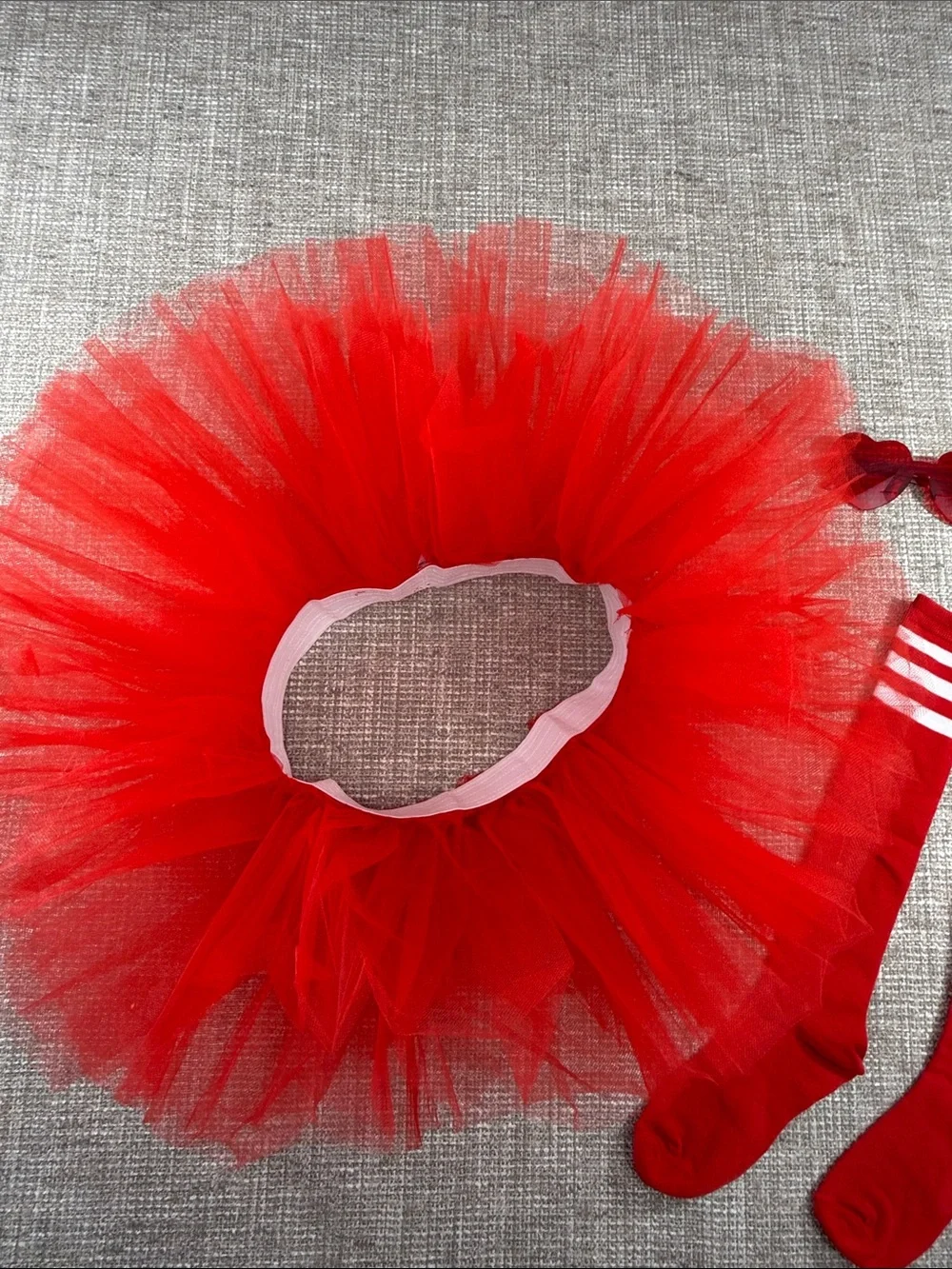 Red Tutu Skirt & Knee-High Socks Set with glasses woman’s small rave party